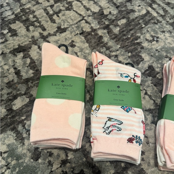 3 pairs Kate Spade Pink and White Crew Socks - Picture 5 of 11